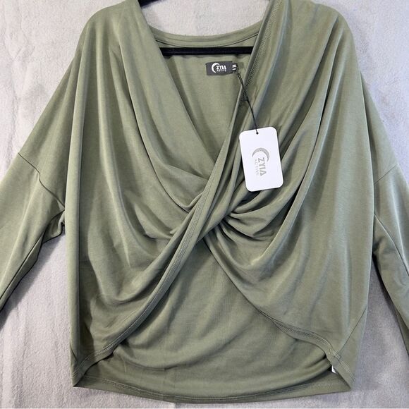 Nwt!! Zyia Active Cutsie Shawl Green Size 2XL Twist Drape Front Pullover - Picture 4 of 10
